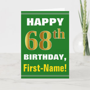 Cartão Negrito, Verde, Faux Dourado 68º Aniversário com C
