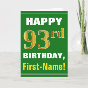 Cartão Negrito, Verde, Faux Dourado 93º Aniversário com C
