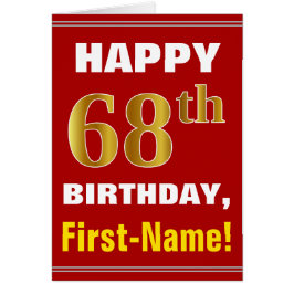 Cartão Negrito, Vermelho, Faux Dourado 68º Aniversário co