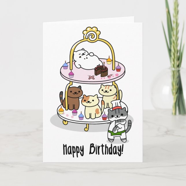 Cartão Neko Atsume - Aniversário! (Frente)