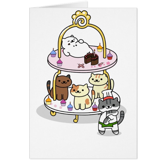 Cartão Neko Atsume - partido do suporte do bolo - vazio (Frente)