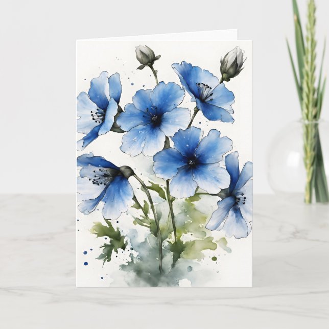 Cartão Nemophila - Watercolor flowers (Frente)