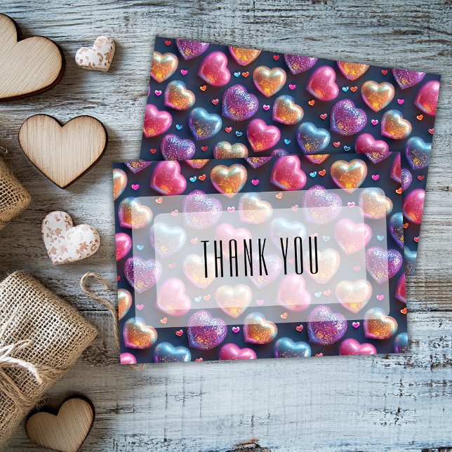 Cartão Neon 3D Puffy Valentines Heart Navy Blue Thank You (Criador carregado)