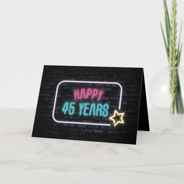 Cartão Neon 45th Birthday Marquee On Brick Card (Frente)