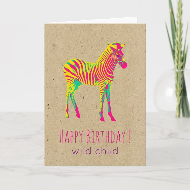 Cartão Neon Baby Zebra Psychedelic Funky Retro Birday (Frente)