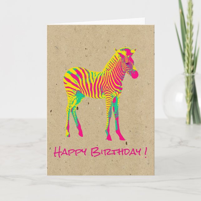 Cartão Neon Baby Zebra Psychedelic Funky Retro Birthday (Frente)