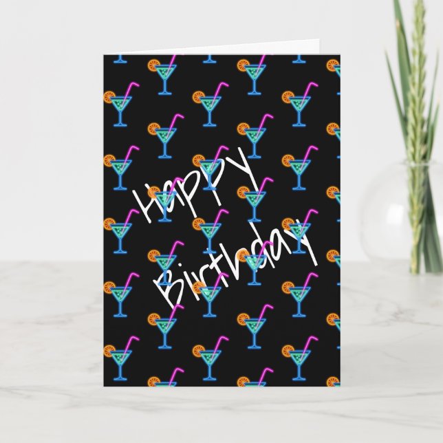Cartão Neon Birthday Cocktails A Preto (Frente)