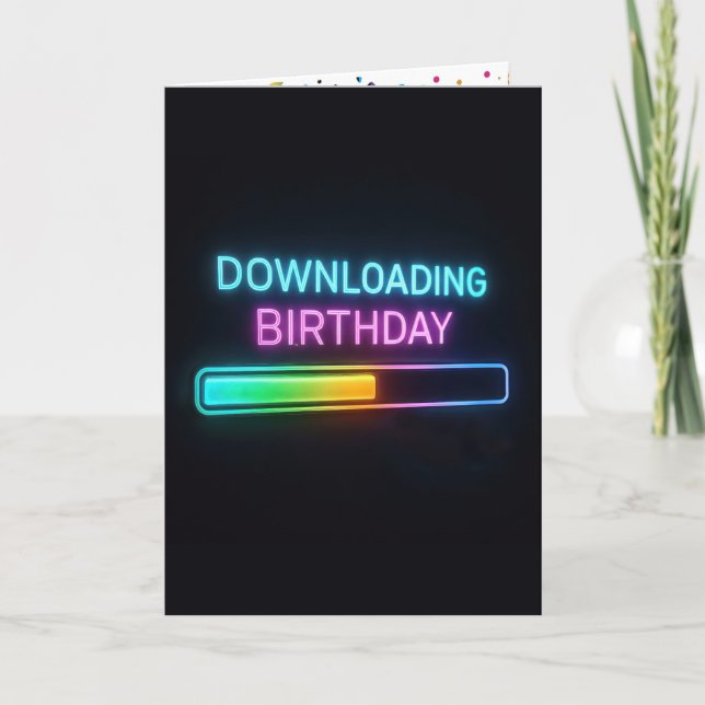 Cartão Neon Birthday Computer Downloading Bar (Frente)