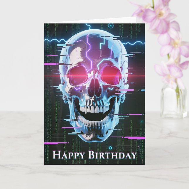 Cartão Néon Cyber Skull: Sobredono Digital (Orquídea)