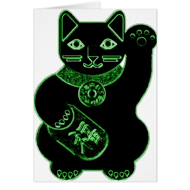 Cartão néon do verde do neko do maneki (Frente)