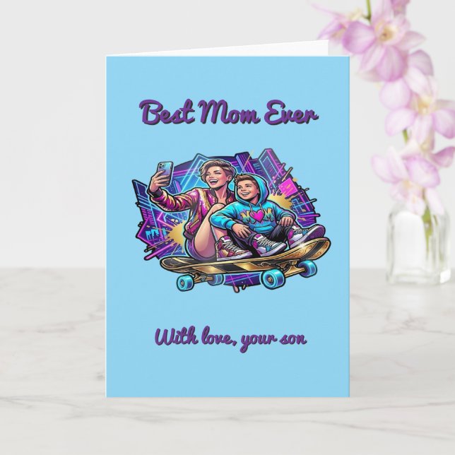 Cartão Neon Drive Mother’s Day Card: Cool Mom & Son Art (Orquídea)