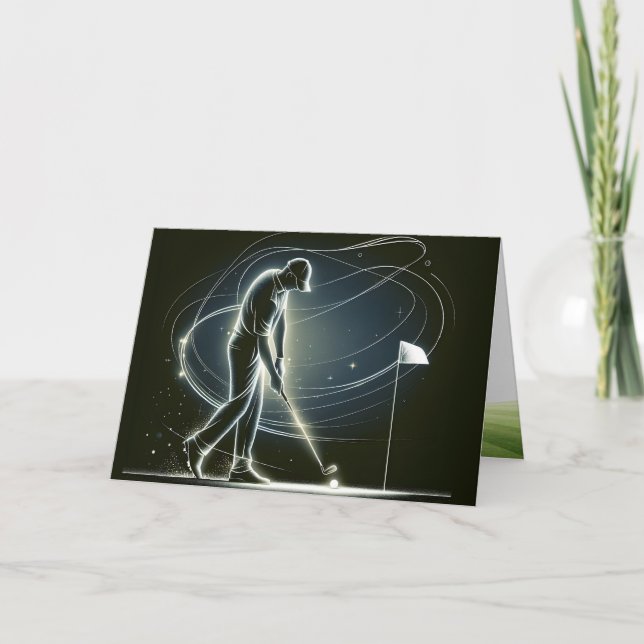 Cartão Neon Golfer Putando a Bola para o Aniversário (Frente)