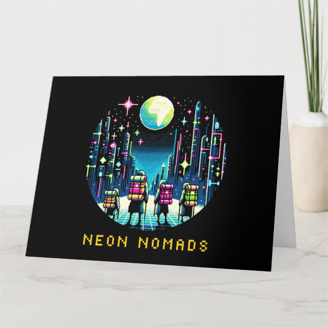 Cartão Neon Nomads - Cyberpunk Pixel Art Viagem (Frente)