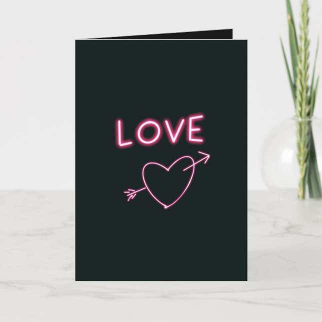 Cartão Neon Pink on Black LOVE Heart Text (Texto personal (Frente)