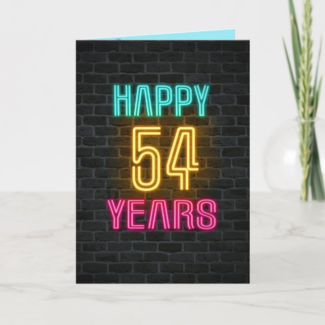 Cartão Neon sign on brick for 54th birthday (Frente)