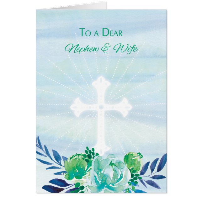 Cartão Nephew and Wife Teal Blue Flowers w/ Cross Easter (Frente)