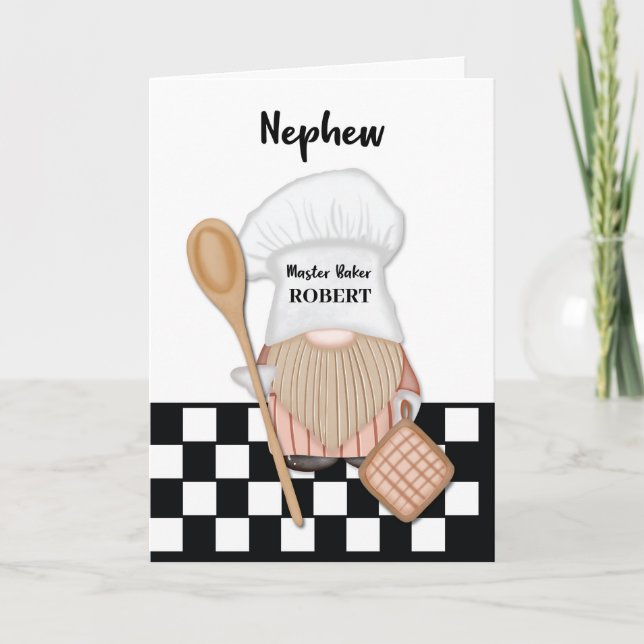 Cartão Nephew Birthday Whimsical Gnome Baker Baking (Frente)