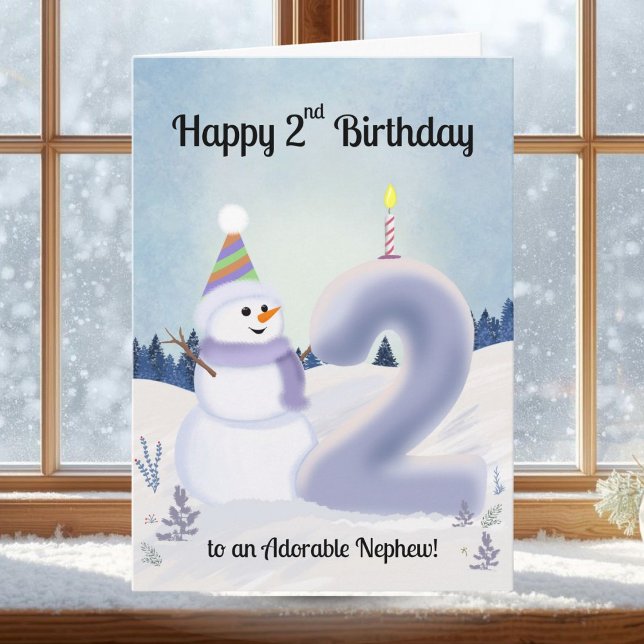 Cartão Nephew Happy 2nd Birthday Snowman Building (Criador carregado)