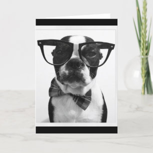 Cartão Nerd Boston Terrier do hipster de B&W