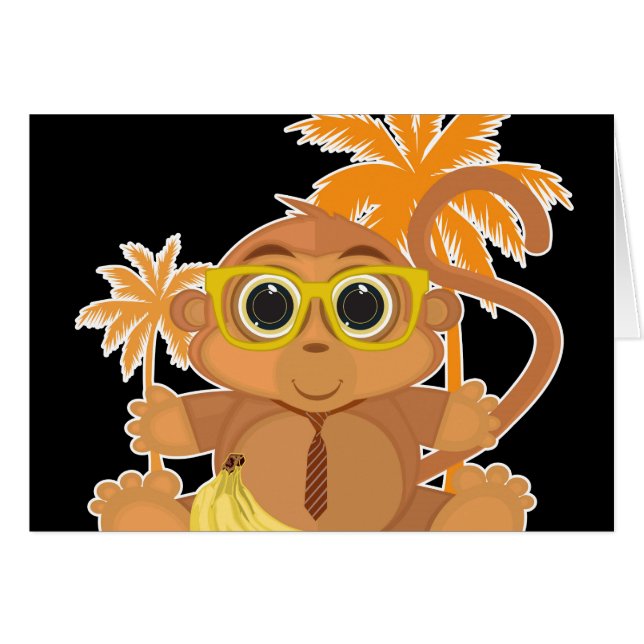 Cartão Nerd de macaco - Preto (Frente Horizontal)