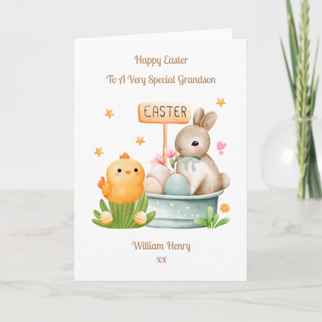 Cartão Neson Easter Bunny Rabbit e Pintinho Card (Frente)