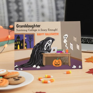 Cartão Neta Ceifador Longe da Faculdade no Halloween