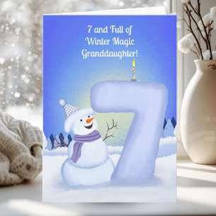 Cartão Neta Feliz 7º Aniversário Boneco de Neve
