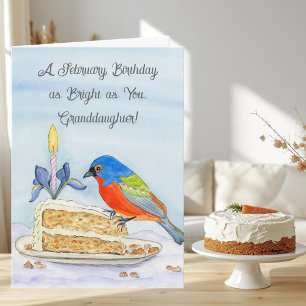 Cartão Neta Feliz Aniversário de Fevereiro Pintassilgo