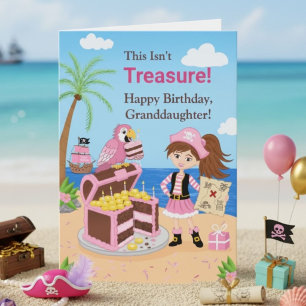 Cartão Neta Feliz Aniversário Tesouro Pirata