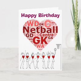 Cartão Netball Hearts Positions Feliz Aniversário