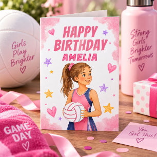 Cartão Netball Personalizado para Meninas em Aquarela
