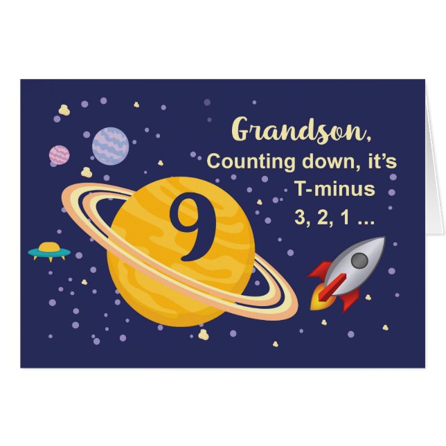 Cartão Neto 9º Planetas de Aniversário no Espaço Exterior (Frente Horizontal)