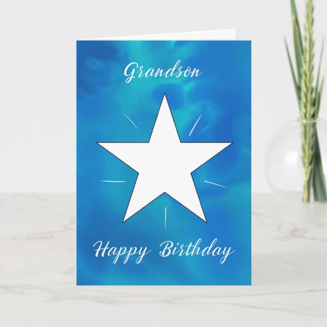 Cartão Neto Birthday Star Blue Green Watercolor (Frente)