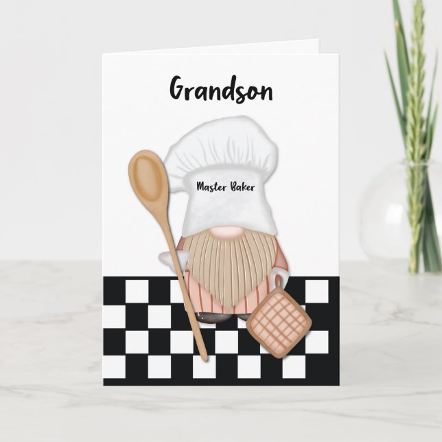 Cartão Neto Birthday Whimsical Gnome Baker Baking (Frente)