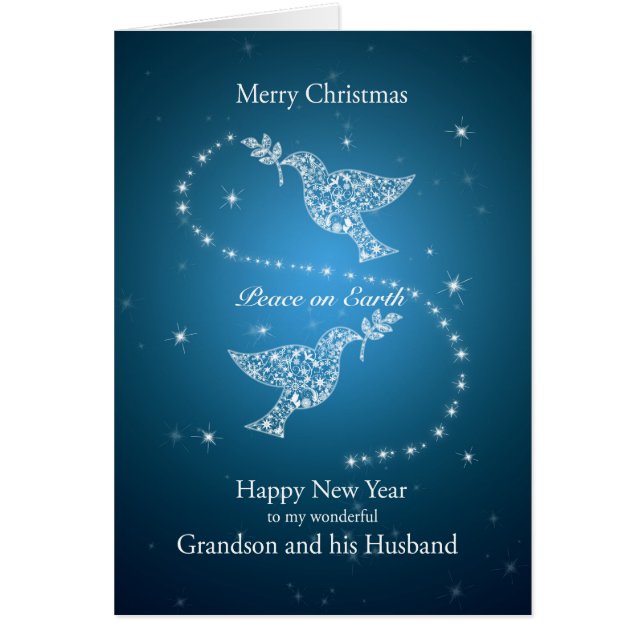 Cartão Neto e seu marido, pombas do Natal da paz (Frente)