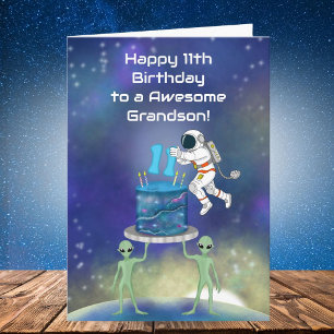 Cartão Neto Feliz Aniversário de 11 anos Astronauta com E
