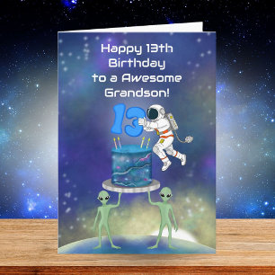 Cartão Neto Feliz Aniversário de 13 anos Astronauta com E