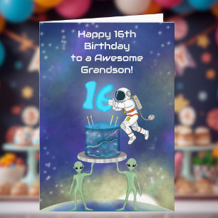 Cartão Neto Feliz Aniversário de 16 anos Astronauta com E