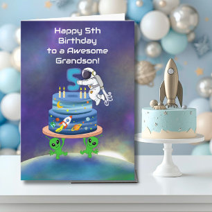 Cartão Neto Feliz Aniversário de 5 anos Astronauta com Es