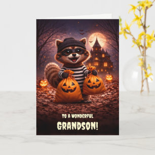 Cartão Neto Halloween Fofa e Divertida Guaxinim