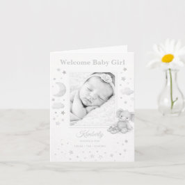 Cartão Neutral Gray Elephant Baby Girl Birth Announcement
