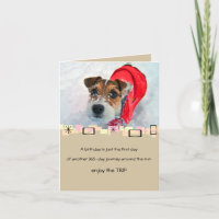 Cartão nevado do aniversário de Jack Russell
