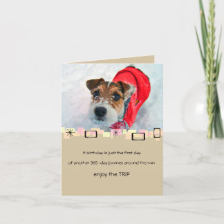 Cartão nevado do aniversário de Jack Russell