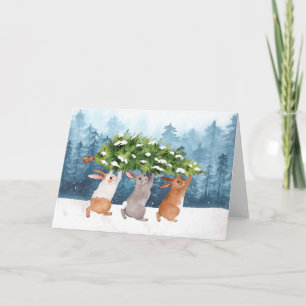 Cartão Neve Bunnies Watercolor Natal