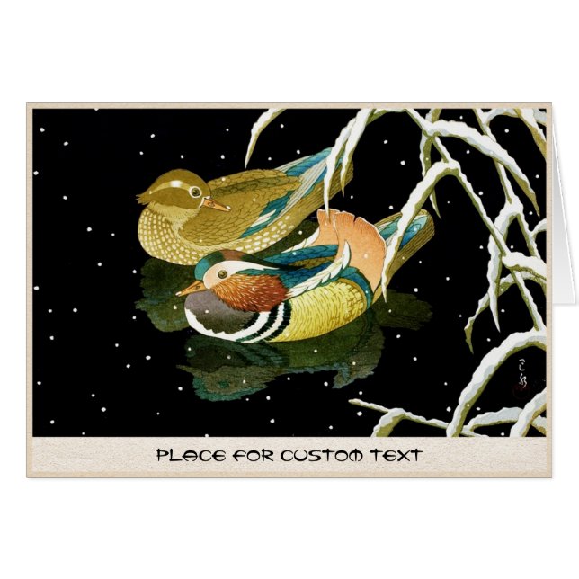 Cartão Neve japonesa legal da lagoa do preto do pato do (Frente horizontal)