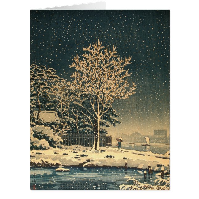 Cartão Neve no Japão Feudal no rio Sumida Ukiyo (Frente)