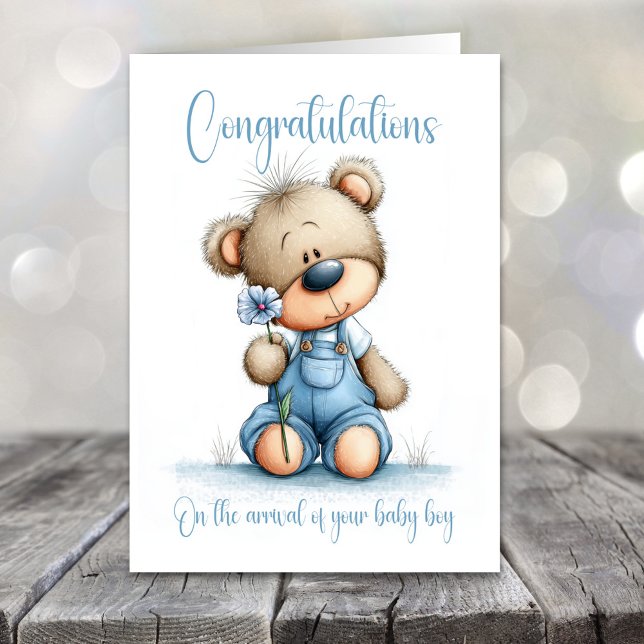 Cartão New Baby Boy Congratulations Teddy Bear Card (Criador carregado)