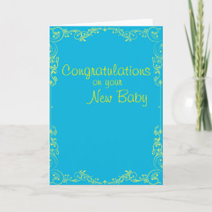 Cartão New baby congratulations bright blue and yellow