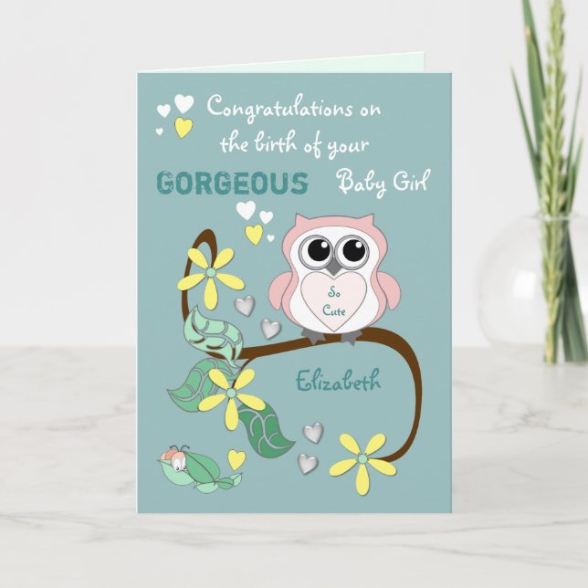 Cartão New baby girl congratulations pink and green (Frente)