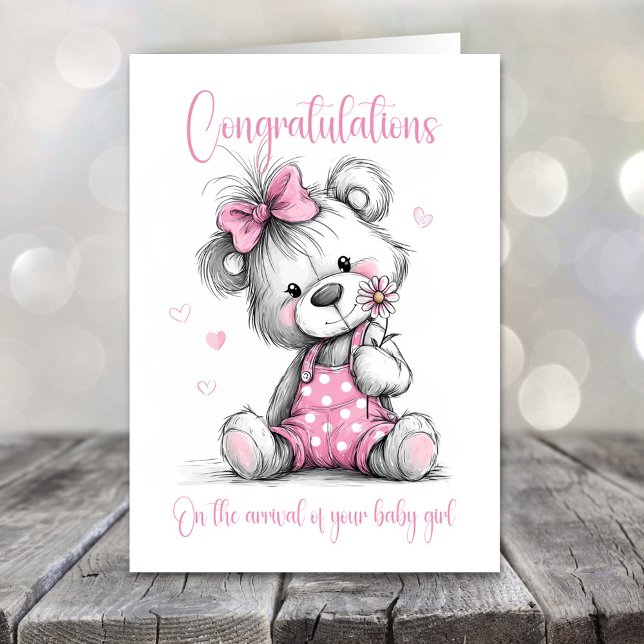 Cartão New Baby Girl Congratulations Teddy Bear Card (Criador carregado)